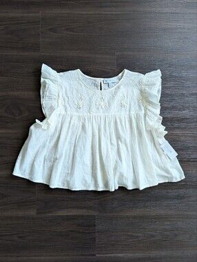 NWT Jessica Simpson White 100% Cotton Babydoll Top Boho Fall Prairie Cottage XL